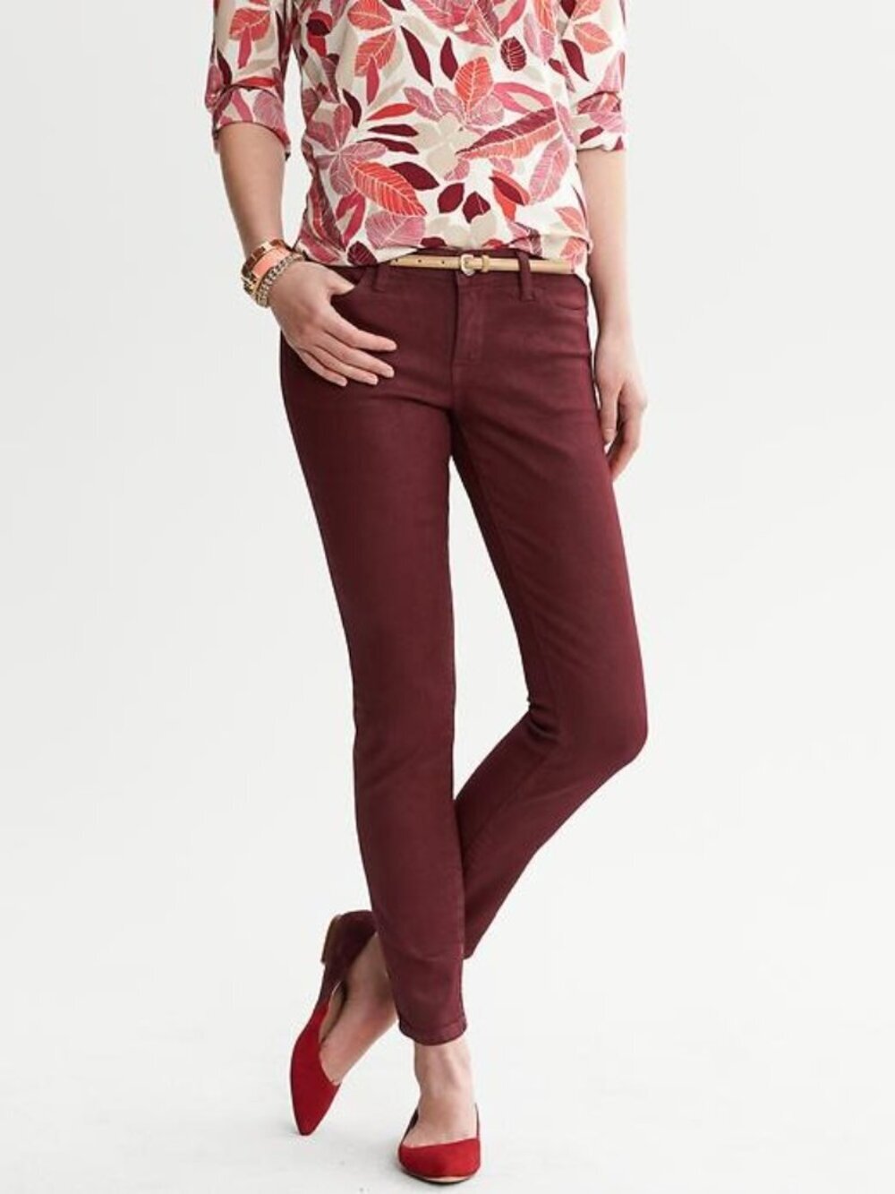 2/$30 Banana Republic Red Coated Skinny Ankle Jean Oxblood 29 #A2539